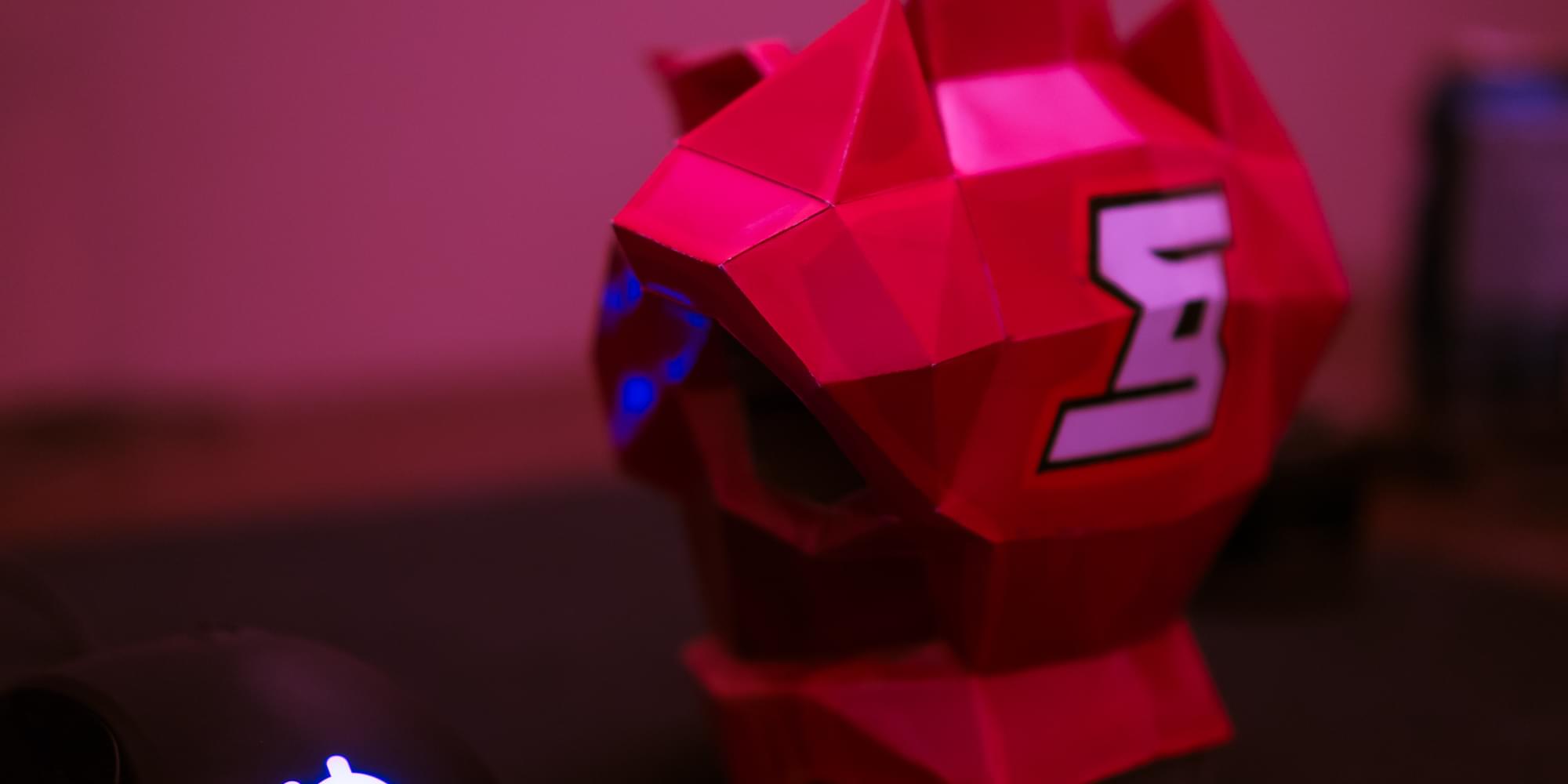 A papercraft version of the in-game 3D model of a Red Armor from Warsow.