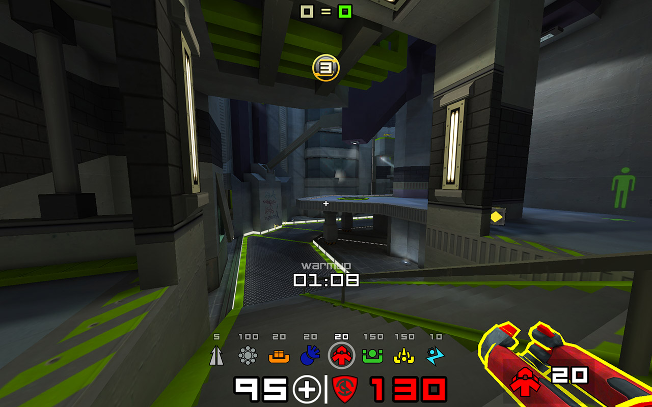 Screenshot of the game Warsow version 1.0, showcasing the 'clown21' HUD.
