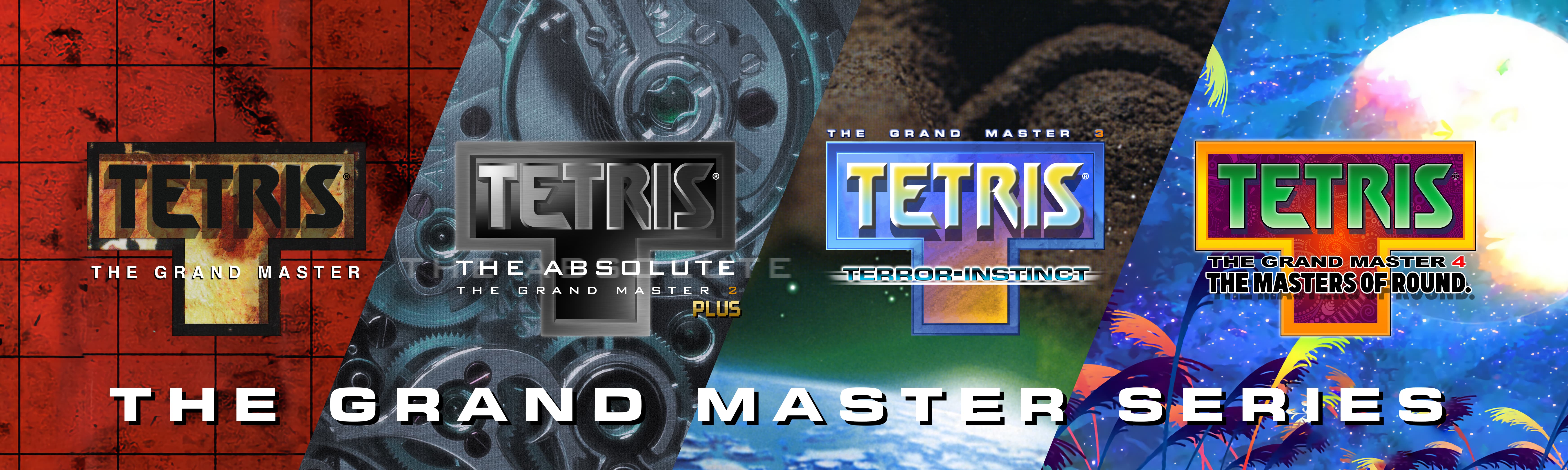 Modernized versions of the Tetris The Grand Master series' logos.